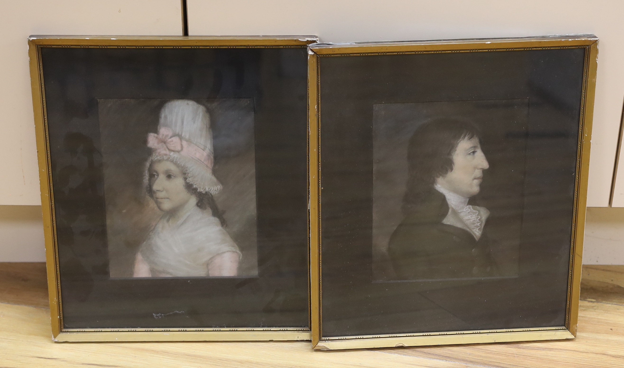 Regency School, pair of pastels, Portraits of John and Betty Hunt, (Nee Hall), each with ink inscriptions verso, 22 x 17cm